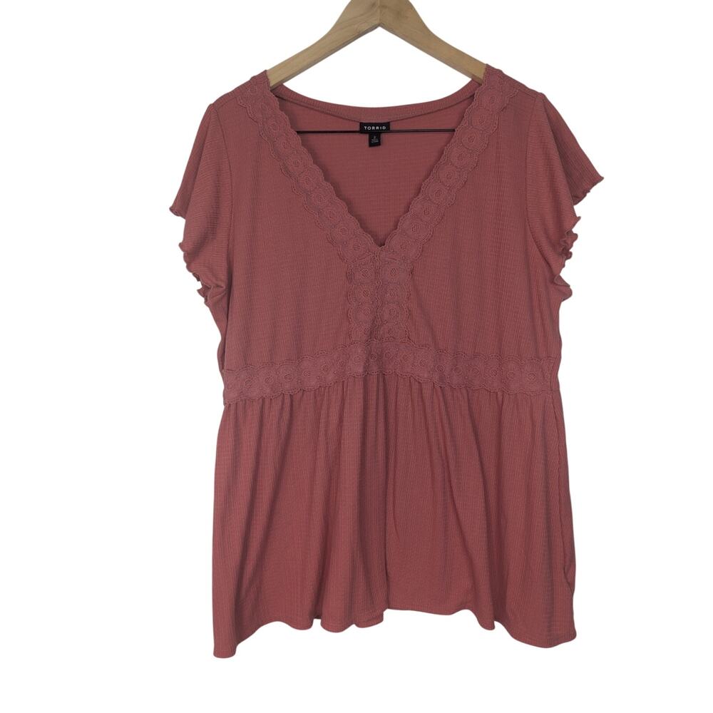Torrid Pink Babydoll Short Sleeve V-neck Knit Top Soft-Boho